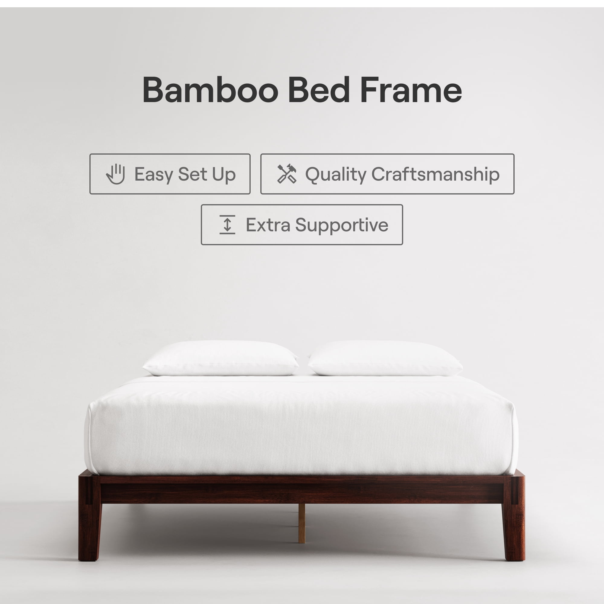 Nectar Bamboo Platform Bed Frame - Queen - Walnut - Floating Center Support Legs - 12” Height - Easy Tool Free Set Up - Contemporary and Durable - Sturdy Wooden Support Slats - Holds Up To 800 Pounds
