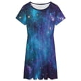 thumbnail image 3 of Purple Galaxy Dress Fashion Beach Short Sleeve Dresses Female Party Printed Sundress, 3 of 7