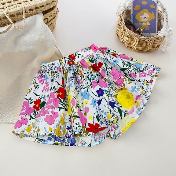 Dresses for Girls Kids Baby Girls Summer Fashion Flower Print Skort Elastic Waist Cotton Breathable Casual Skirt Girls Skirt Pink 18 Months-24 Months