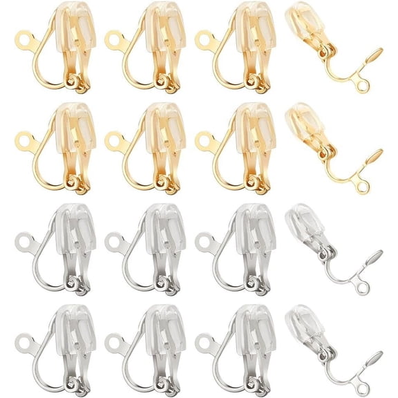 24 Packs Clip on Earring Converters Silicon Earring Pads Clip On Earring Backs Earring Clips Loop Earring Findings for Women Men Ears Golden/Stainless Steel Color DIY