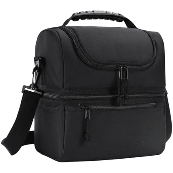 Adult Lunch Box Insulated Lunch Bag Large Cooler Tote Bag for Men, Women, Double Deck Cooler(Black Large)