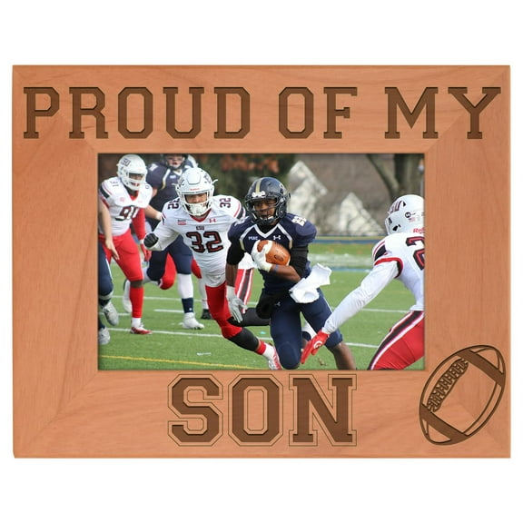 ThisWear Football Dad Mom Gifts Proud of My Son Sports Natural Wood Engraved 4x6 Landscape Picture Frame Wood