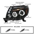 thumbnail image 4 of Spec-D Tuning LED Dual Halo Black Projector Headlights Compatible with 2005-2011 Toyota Tacoma, Left + Right Pair Headlamps Assembly, 4 of 6