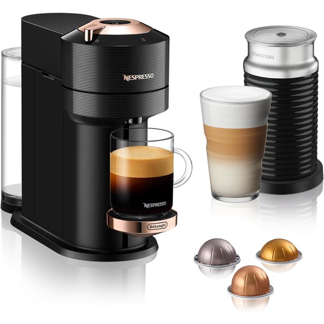 Nespresso Vertuo Next Coffee and Espresso Machine with Aeroccino by De'Longhi, Black with Rose Gold