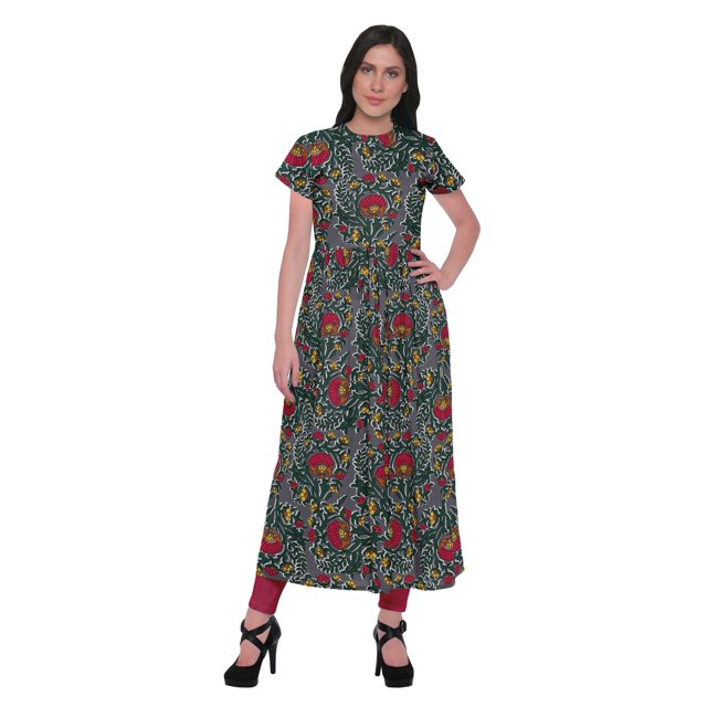 Moomaya Robe Kurti Longue Indienne Imprimée en Coton Tunique Robes pour Femmes