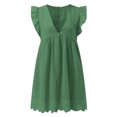thumbnail image 4 of Vestido de mujer de talla grande con cuello en V, lunares y aberturas de encaje jacquard - Vestido mini holgado de manga corta con pantalones cortos forrados - XS-XXXL, 4 of 5