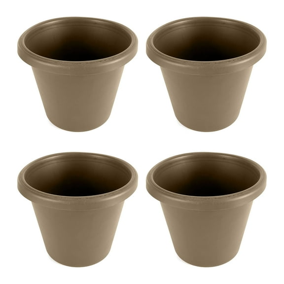 The HC Companies 16" Plastic Classic Flower Pot Planter, Beige (4 Pack)