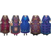 Mogul Womens Maxi Caftan Printed Stylish Cover Up Evening Wear Kaftan House Dress Loungewear Wholesale Lot of 5 Pieces