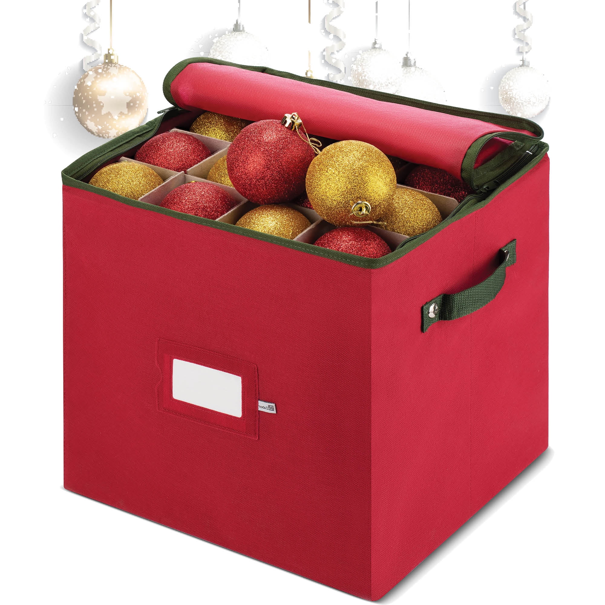 Zober Red Christmas Ornament Storage Box with Lid  Stores up to 64
