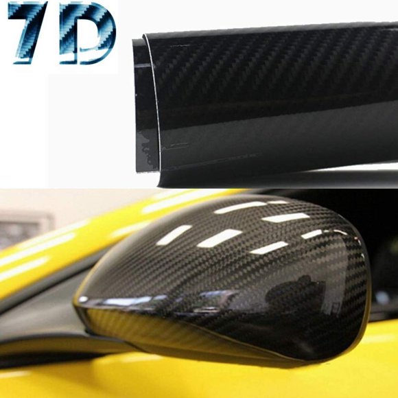 7D Premium High Gloss Carbon Fiber Vinyl Film Wrap Bubble Free Air Release 6D Free Tool Kit (Black, 360" X 60" in Inches / 30 X 5 FT Fee)