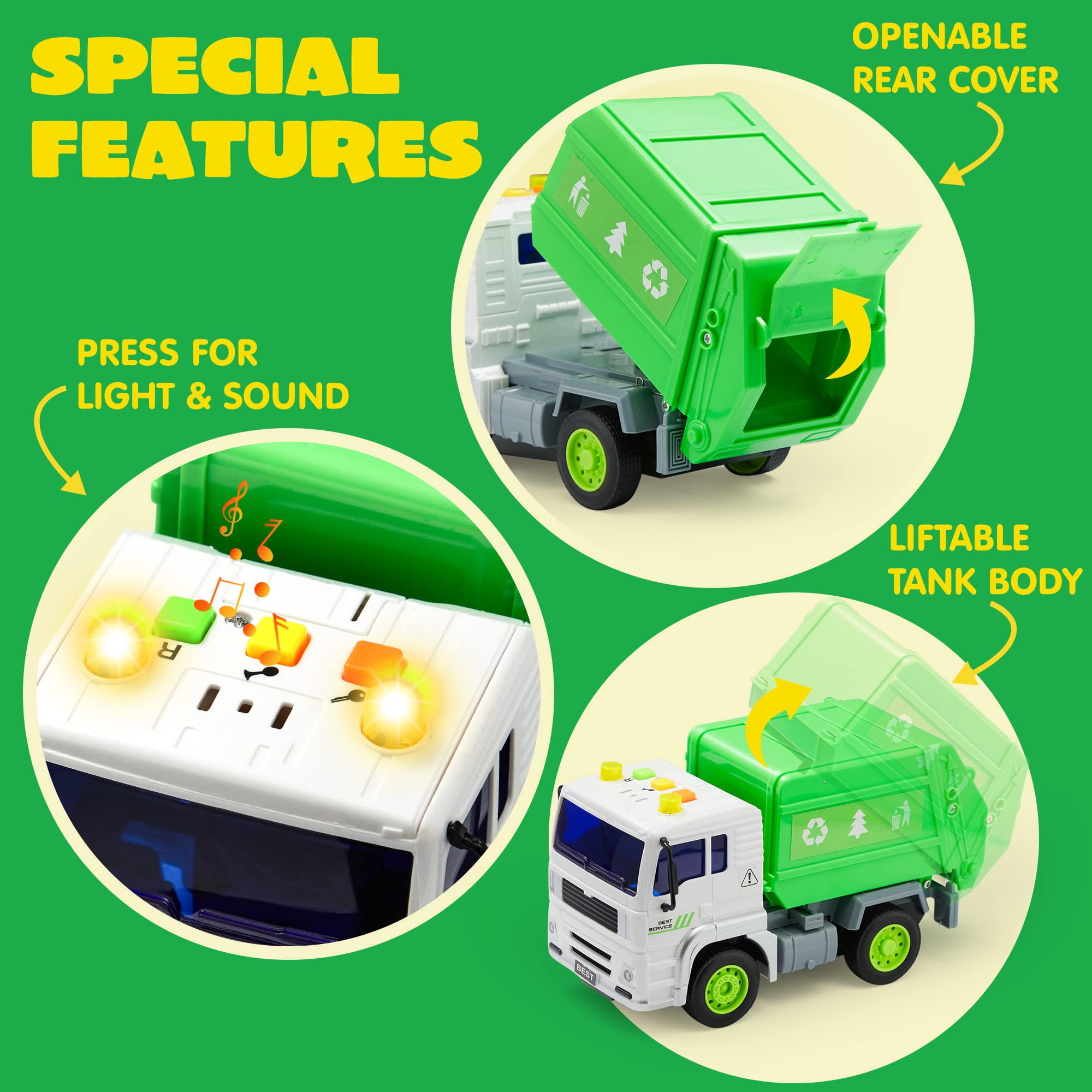 Joyfy 4 Pcs 7" Long Vehicle Toy Set, Toddler Car Toys Including Police Car, School Bus, Garbage Truck, Ambulance, Christmas Birthday Gifts Toys for Boys 2 3 4 5 6 Years Old