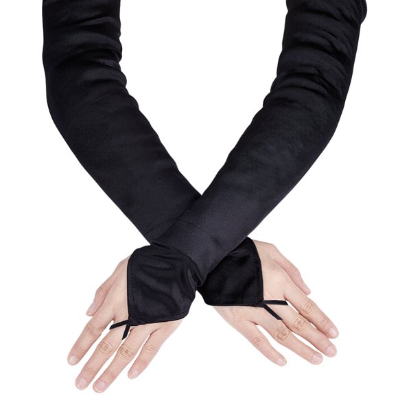 Women Satin Hook Finger Gloves Long Fingerless Gloves for Wedding Bride Supplies Black 526x125x0.5mm