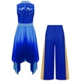 thumbnail image 2 of inlzdz Girls Praise Dance Dress Outfits Sequin Liturgical Worship Tunic Overlay with Wide Leg Pants Blue 12, 2 of 7