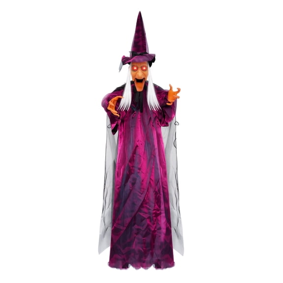 Sound Activated Halloween Purple Witch Prop, LED Glowing Light Up Spooky Witch Figure, Realistic Scary Decor For Indoor House Bedroom Halloween Party Haunted House Holiday Display