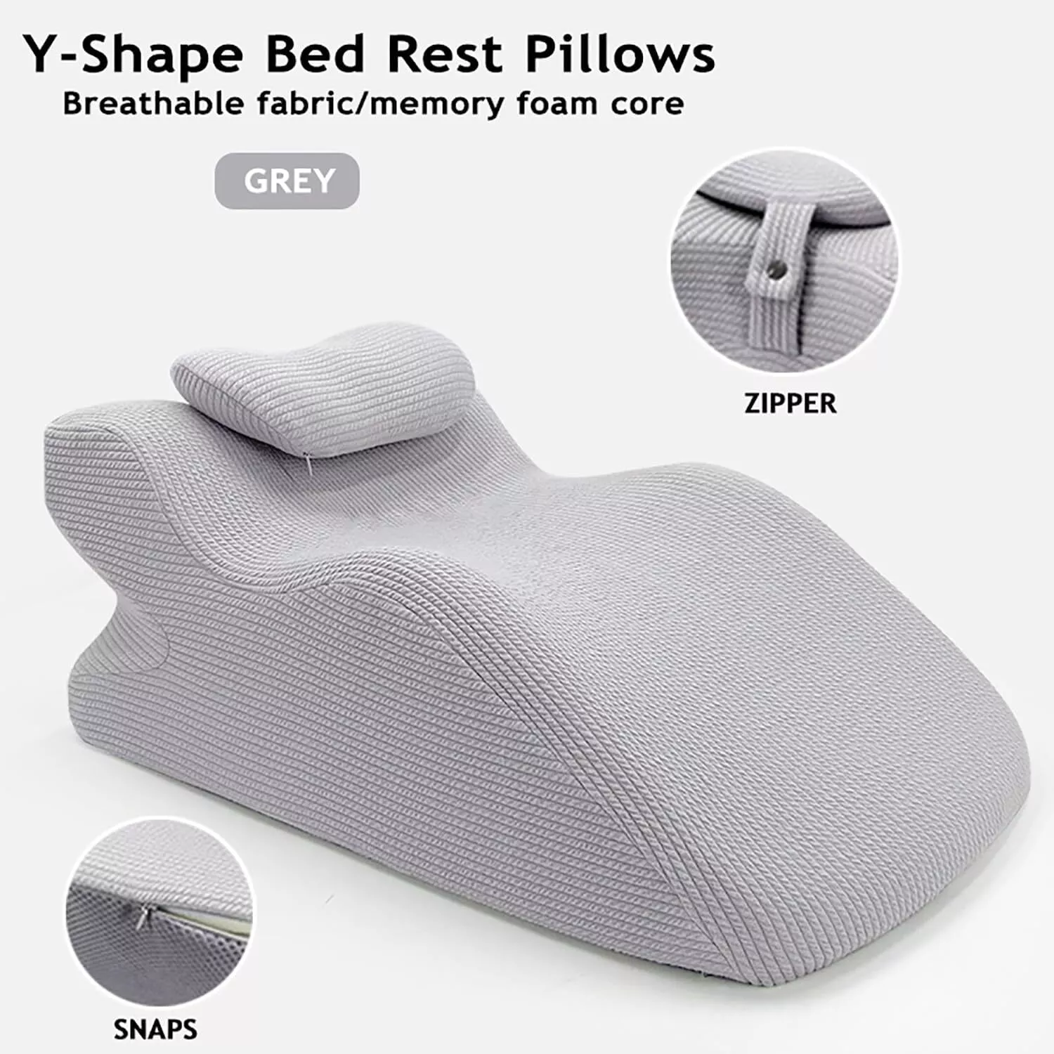 ShadeMart Grey Adult Ergonomic Memory Foam Bed Triangle Wedge Pillow Headboard with Face Down Massage Prone Pillow Function for Reading, with Washable Cover