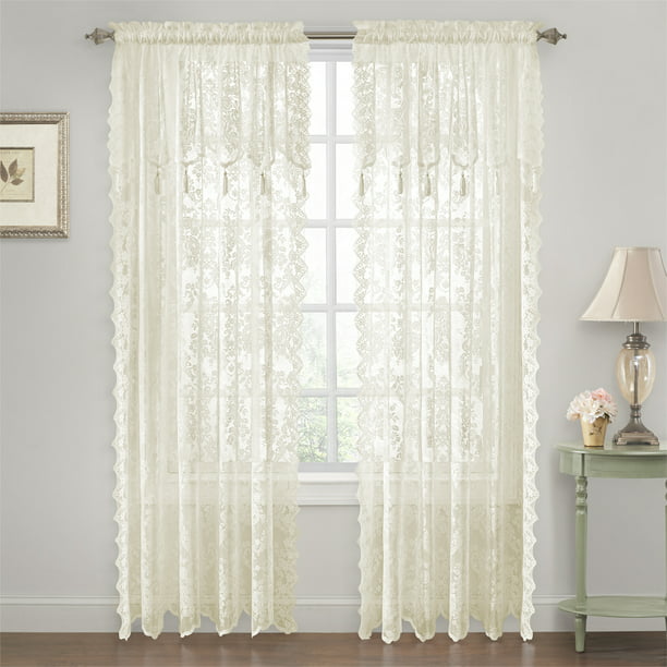 Country Chic Floral Lace Window Curtain Panel With an Attached Tassled ...