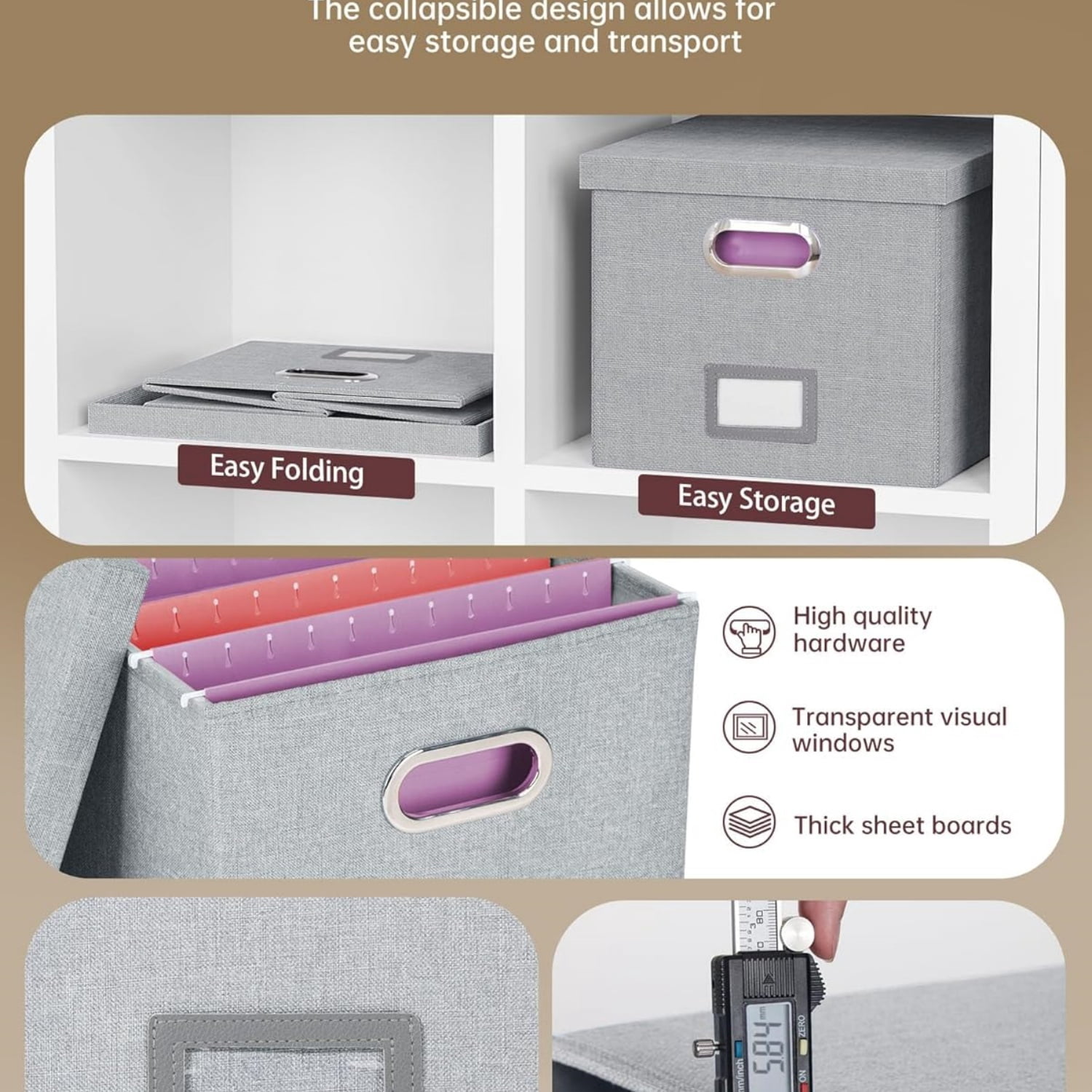 2 Pack File Storage Organizer, Filing Box, Portable File Box with Lid, Fit for Letter/Legal File Folder Storage, Document Organizer, Gray