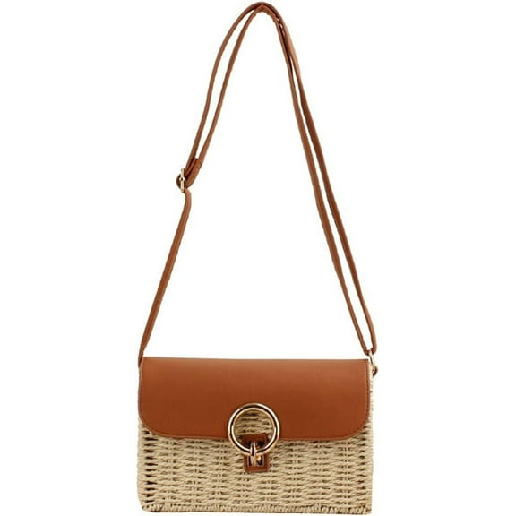 Kukuzhu Straw Tote Bag Purse for Women Handwoven Shoulder Bag Handbag Lock Buckle Crossbody Bag Casual Woven Straw Bag for Beach
