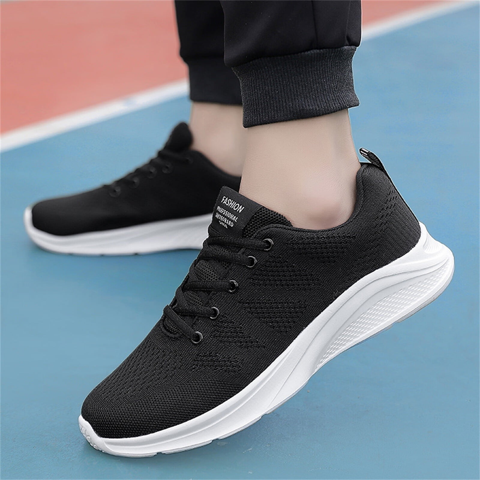 Sneakers for Men Fashion Summer Men Sneakers Mesh Breathable Comfort Flat  Lace Up Casual Mens Sneakers Mesh Black 45 
