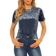 thumbnail image 1 of Camiseta de terciopelo de mujer para fiesta Inspire Chic, cuello redondo, manga corta, casual, talla XS, gris azul, 1 of 8
