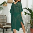 thumbnail image 4 of Cavosen Swimsuit Cover up for Women Button Front Woven Crochet Hollow Out Dress Cardigan Bikinis Cover Ups Short Sleeve Sheer Woven Long Swimwear Kaftan Solid Bathing Suit Kimono, 4 of 6