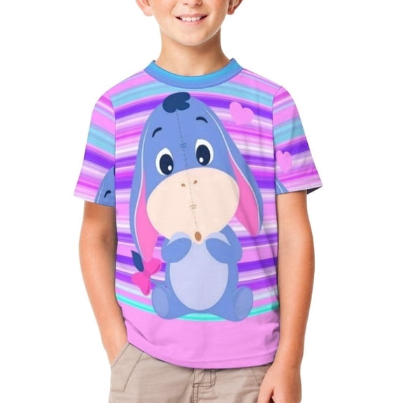 Cartoon Hippo Short Sleeve Shirts for Boys Girls Graphic Printed Children's T-shirt 100CM