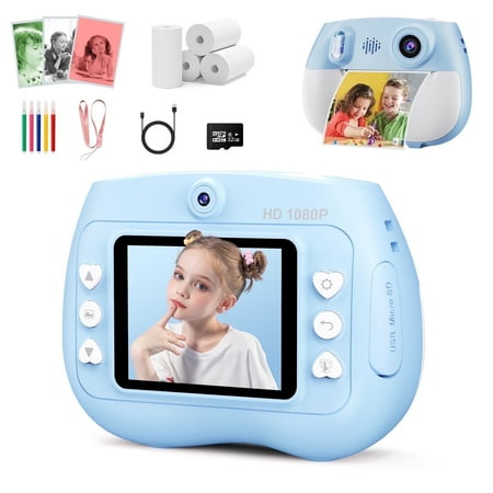 TOPVISION Kids Camera Instant Print, 1080P HD Digital Cameras with 32GB Storage Card & 4 Paper Rolls, Gift for Boys & Girls Ages 4-12 - Blue