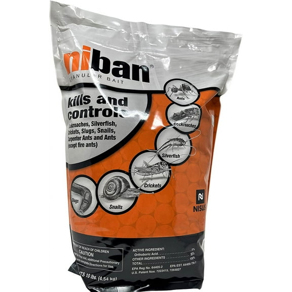 Nisus Niban Granular Insect Bait 10lb bag for Ants Cockroaches Silverfish Crickets Slugs Snails