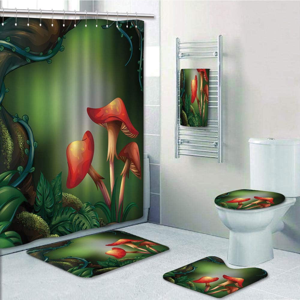 PRTAU Mushroom Big Tree in Rain Forest Ivy Fungi Leaves Moss Roots Fern