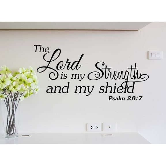 The Lord is my strength and my shield 23 X 11 Psalm 28:7 Religious Motivational Calligraphy Wall sticker Decorative Vinyl Beautiful Custom lettering Church Corinthians Faith GOD hearts stars