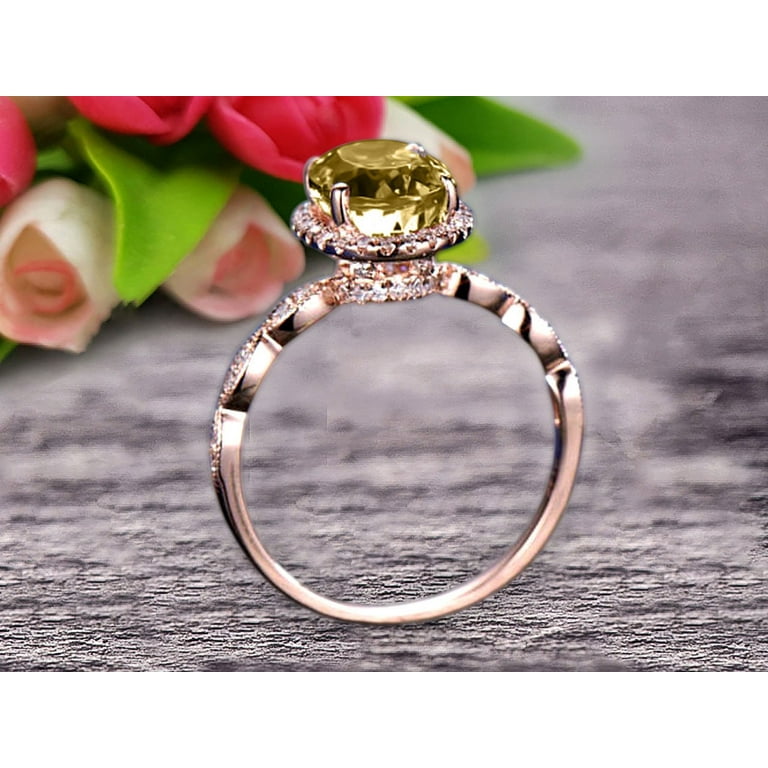 8x6mm Oval Cut 2 Carat Champagne Diamond Moissanite Engagement Ring Solid  10k Rose Gold Halo Anniversary Ring 