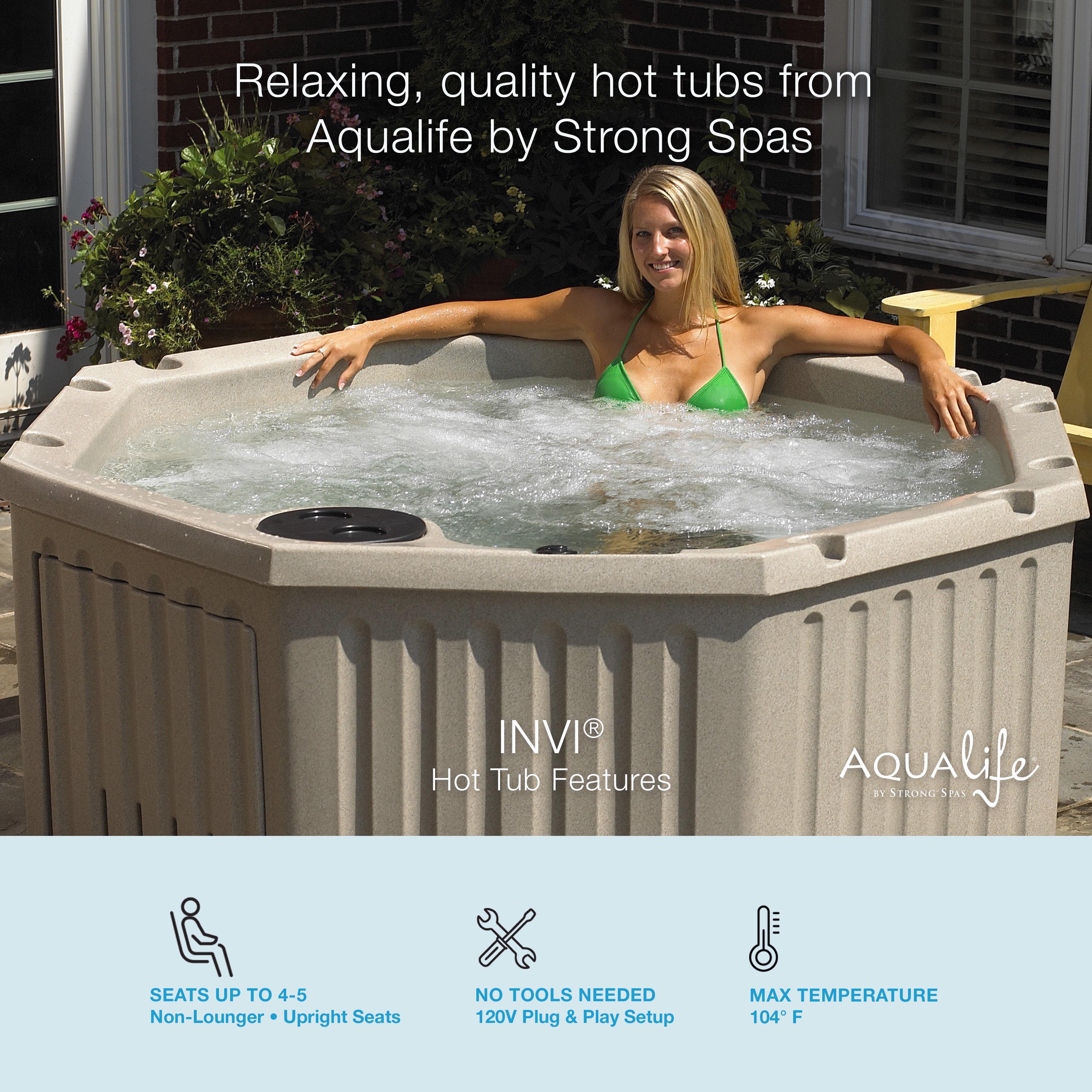 Aqualife by Strong Spas Invi 4-5 Person Plug & Play Octagonal Spa Hot Tub, 11 Jets, Cobblestone
