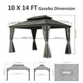 thumbnail image 3 of TOTAL Outdoor 10' x 14' Hardtop Gazebo, Galvanized Steel Double Roof Canopy W/Curtains and Netting, Drainage System, Sunshade for Deck, Lawns and Backyard, Brown., 3 of 6
