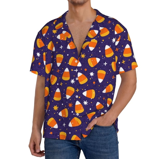 Fotbe Candy Corn (2) Camisa Estampada de Manga Corta para Hombre, Casual de Verano, Estilo Playero, Sin Arrugas-4X-Large