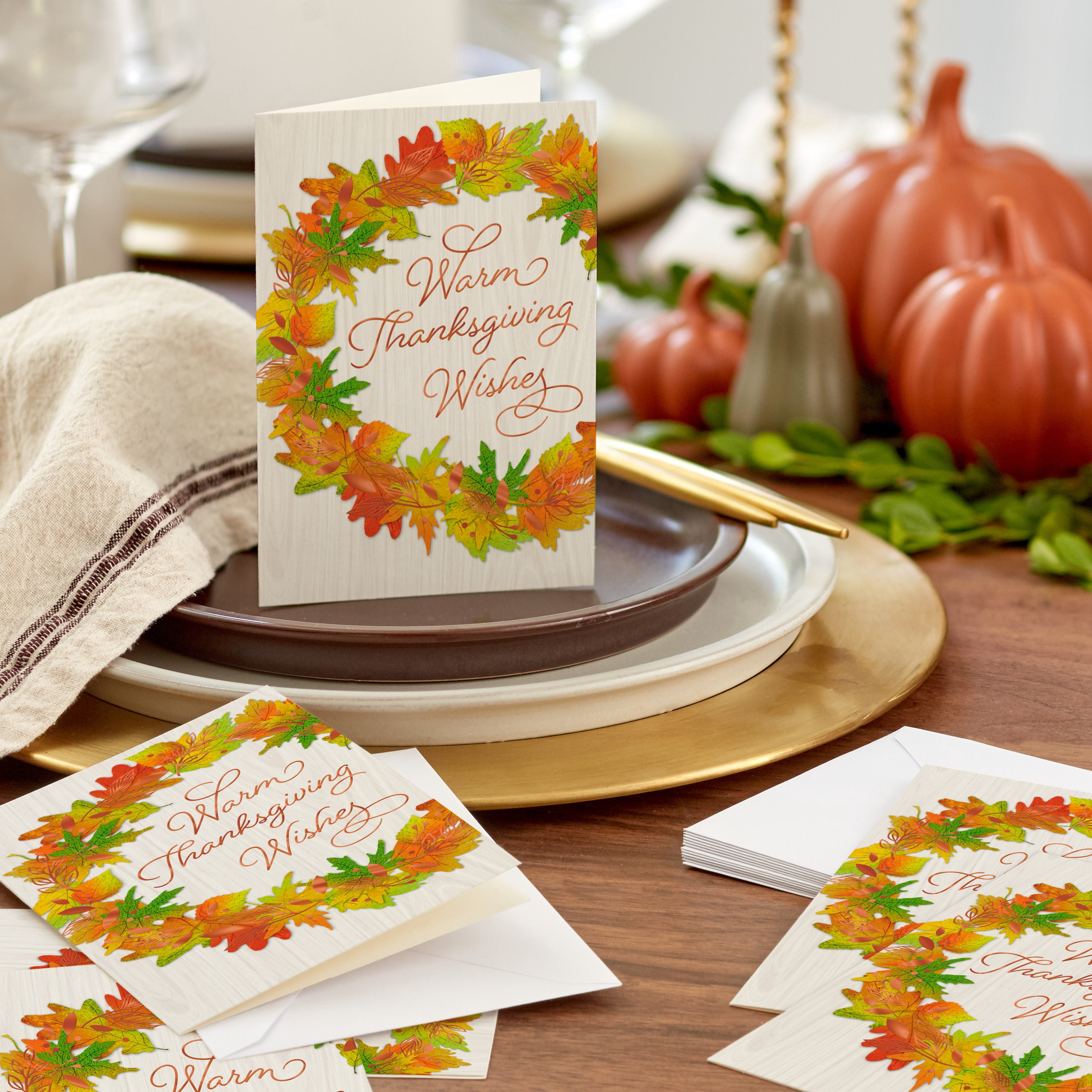 Hallmark Thanksgiving Cards (Autumn Wreath on Wood Plank), 6 Count