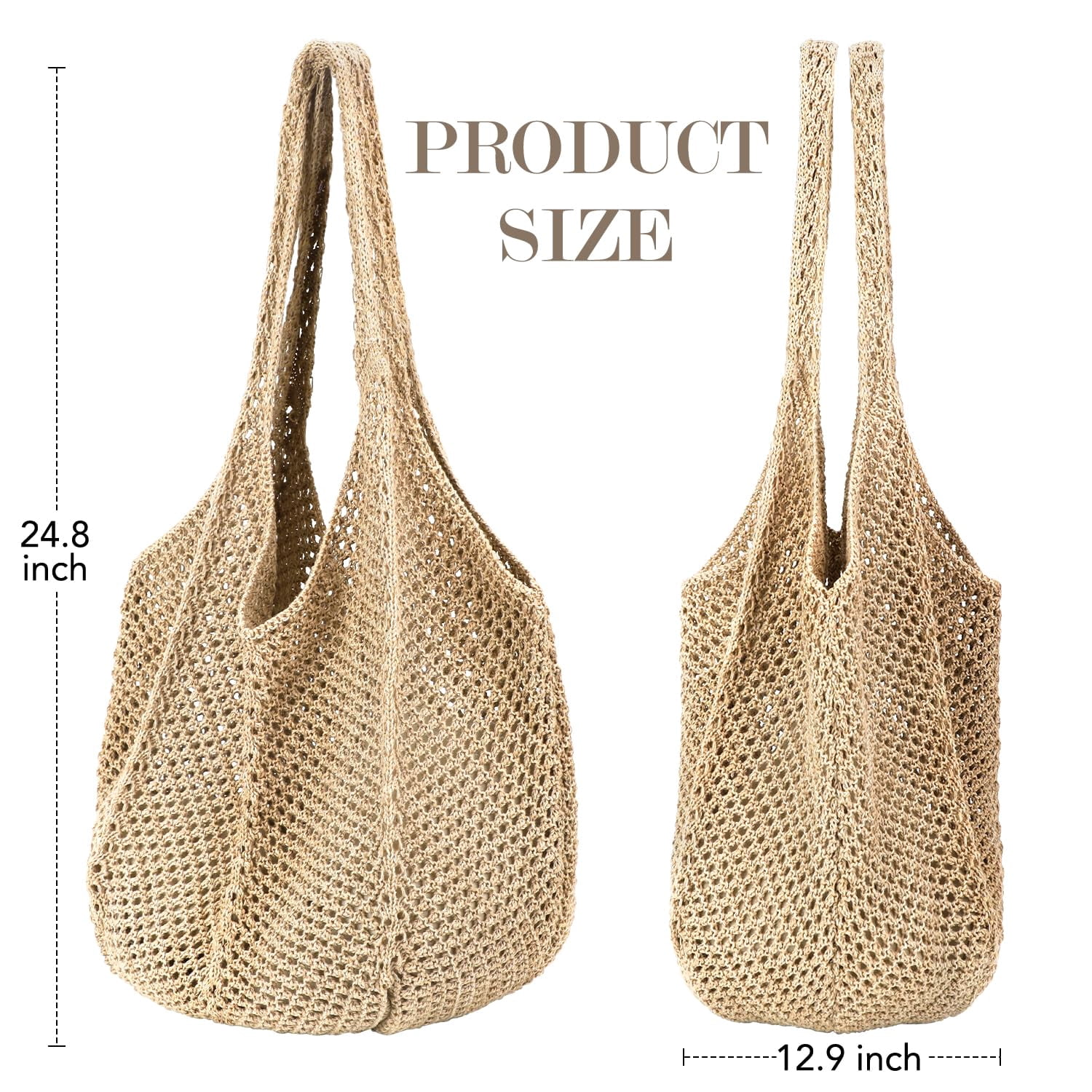 Crochet Tote Bag Beach Bags for Women Summer Bag Cute Beach Bag Mesh Beach Bag(khaki 3)