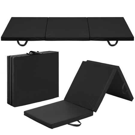 Folding Map - Best Choice Products 6x2ft PU-Leather Foam Exercise Fitness Tri-Fold Gym Floor Workout Mat For Gymnastics, Aerobics, Yoga, Martial Arts, Pilates w/ 2 Handles - Black