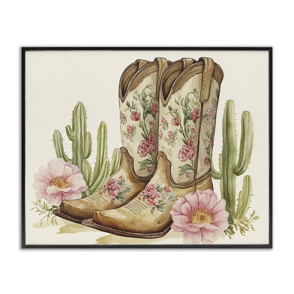Stupell Industries Floral Boots & Cactuses Black Framed Giclee Art, design by Heidi Kuntz