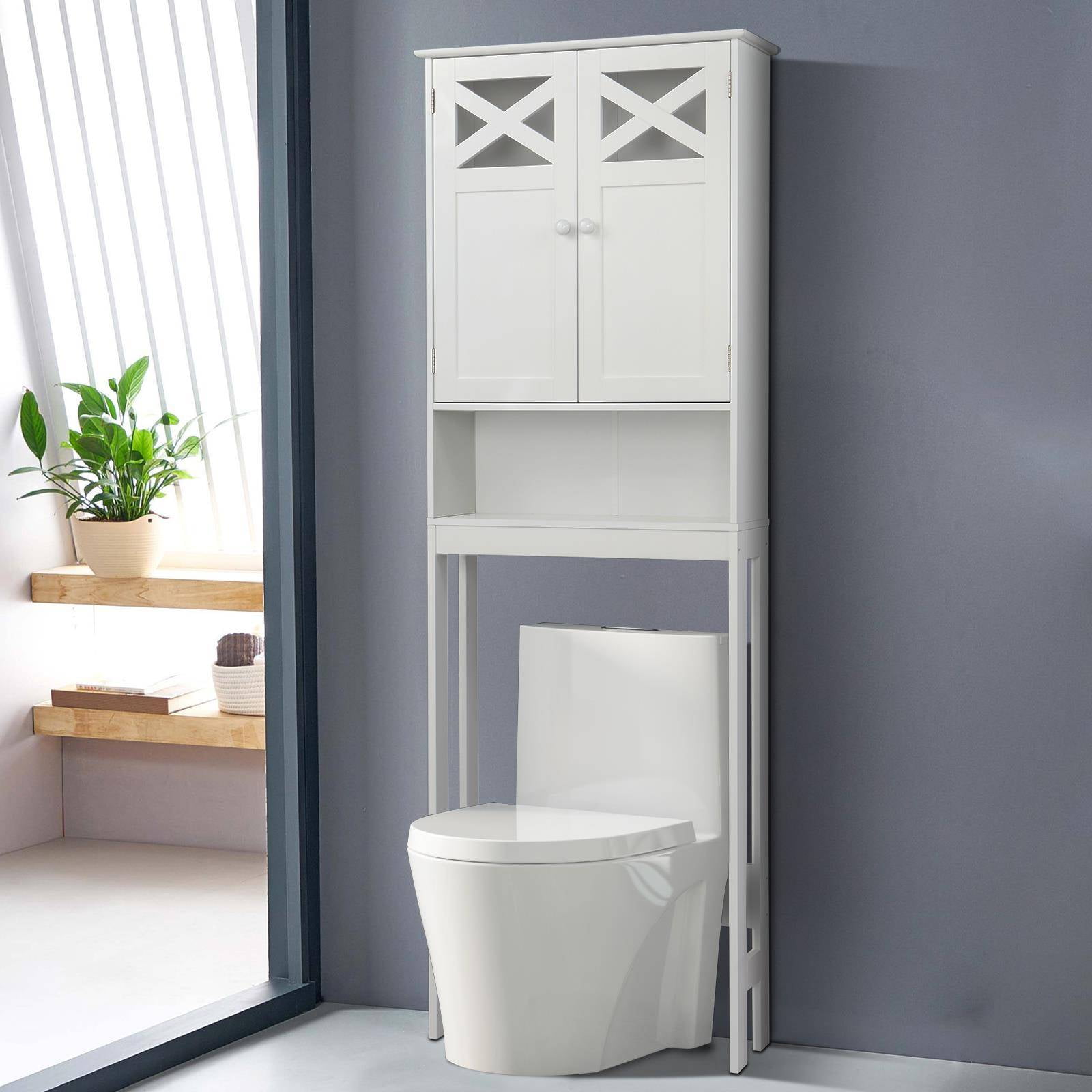 Ktaxon Over the Toilet Storage, Bathroom Storage Cabinet Organizer  with Adjustable Shelf Double Doors, White