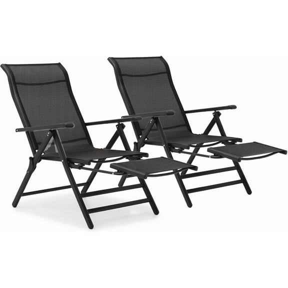 YEXJ Outdoor Patio Folding Chairs Set of 2, Oversized Portable Dining Chairs with Armrests, Lounge Chair with Footrests for Camping, Beach, Garden, Lawn, Pool, Backyard, Deck-Black