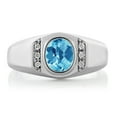 thumbnail image 2 of Gem Stone King 1.36 Ct Oval Checkerboard Swiss Blue Topaz White Created Sapphire 925 Silver Men's Ring, 2 of 6