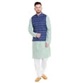 thumbnail image 5 of Shatranj Men's Banded Collar Button Down Cotton Vest with Artistic Indian Prints; Blue, 5 of 5
