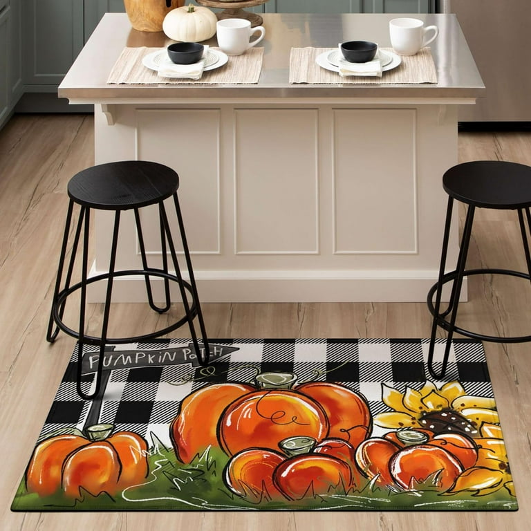 Fall Kitchen Rugs Set of 2,Pumpkin Patch Sunflower Thanksgiving Floor Mats  and Rugs Non Skid Washable for Kitchen Home Decor,Fall Farmhouse
