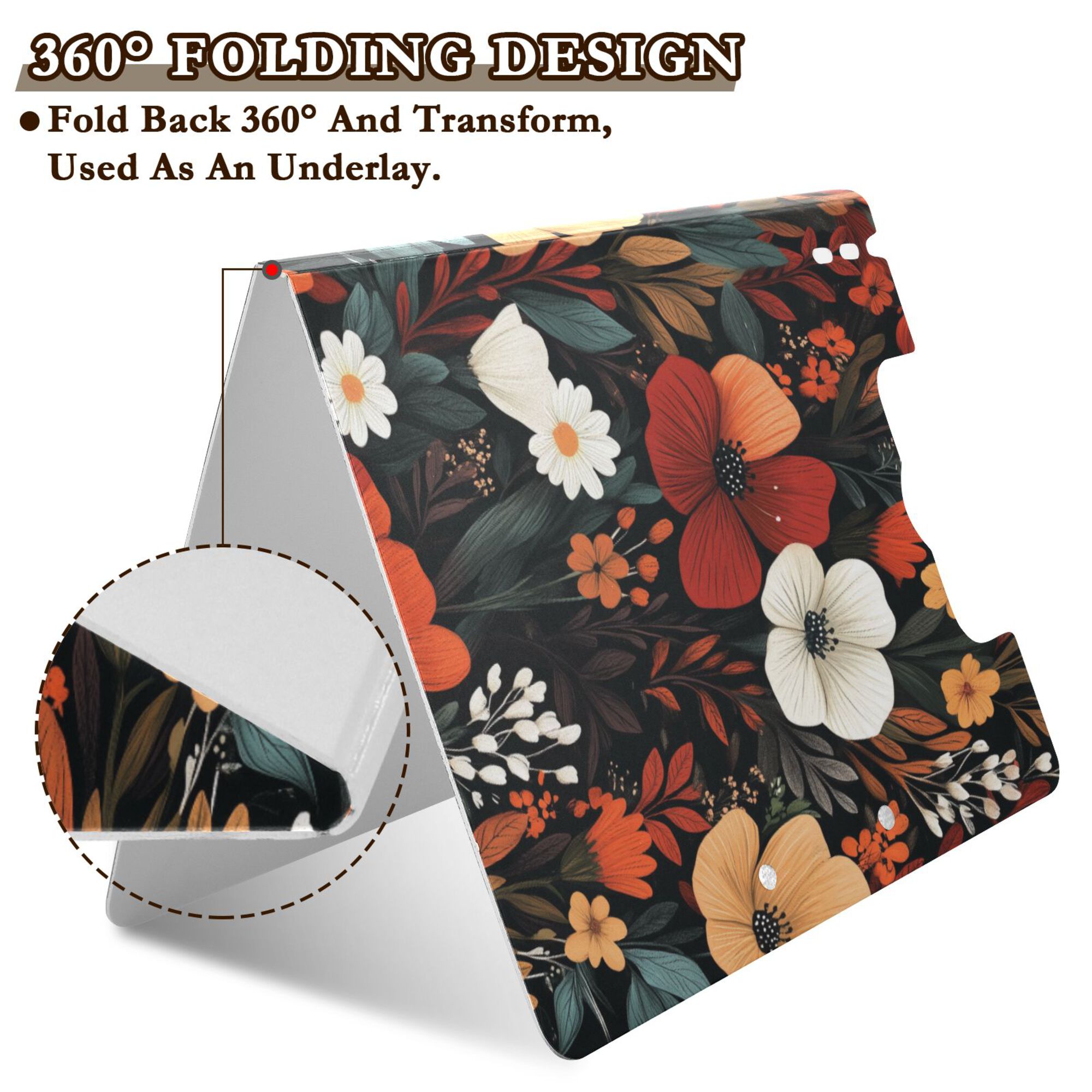 FORMRS A4 Clipboard Folder with Pen Holder Horizontal Foldable School Office Binder, Red Flowers Pattern