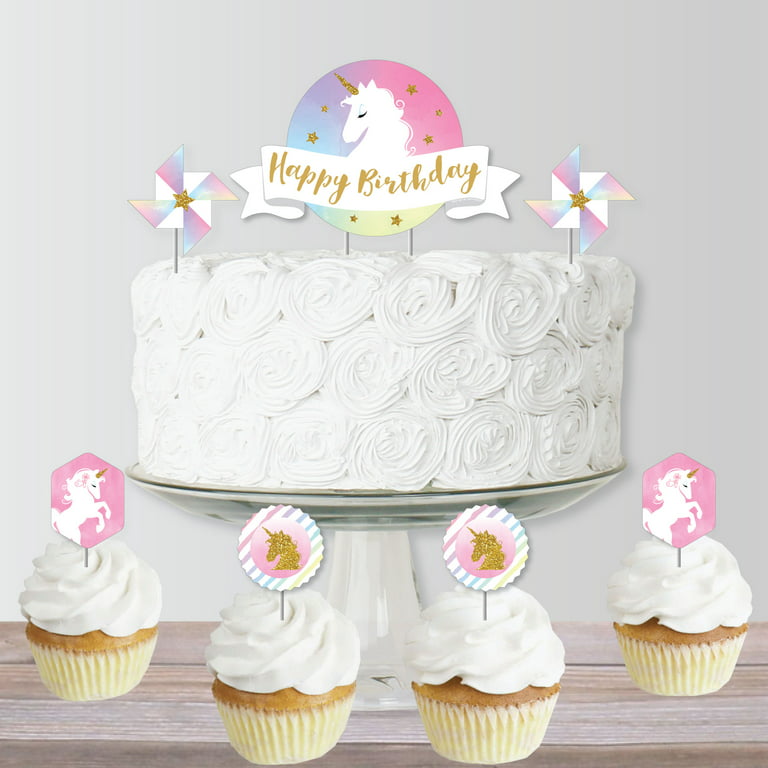 Big Dot of Happiness Rainbow Unicorn - Magical Unicorn Birthday Party Cake  Decorating Kit - Happy Birthday Cake Topper Set - 11 Pieces 