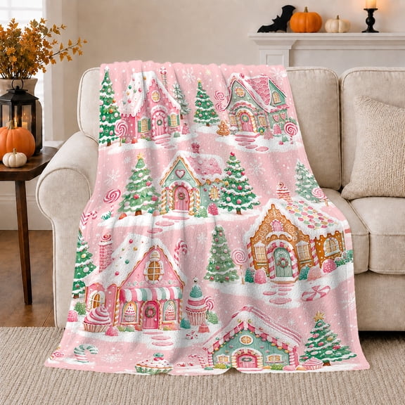 decorative motif Village Christmas Whimsical holiday cottage Print Festive, Festive Holiday Scene, Warm Flannel Blanket for Kitchen and Dining Room, Art Lovers Christmas Gift, Festive Home Decor