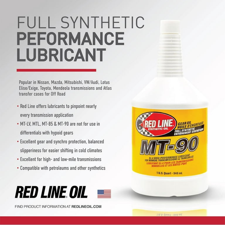 Redline MT-90 75W90 GL-4 Gear Oil, 1 Qt for Manual Transmission