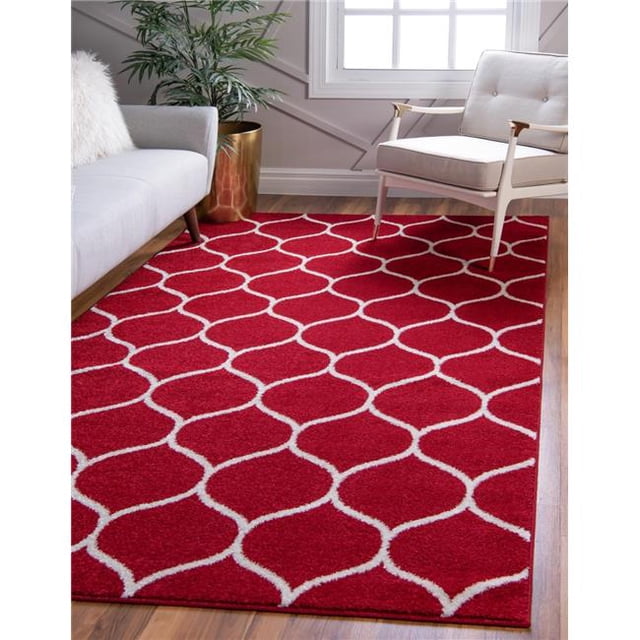 Unique Loom 3146726 4 x 6 ft. Rounded Trellis Frieze Rectangular Rug, Red