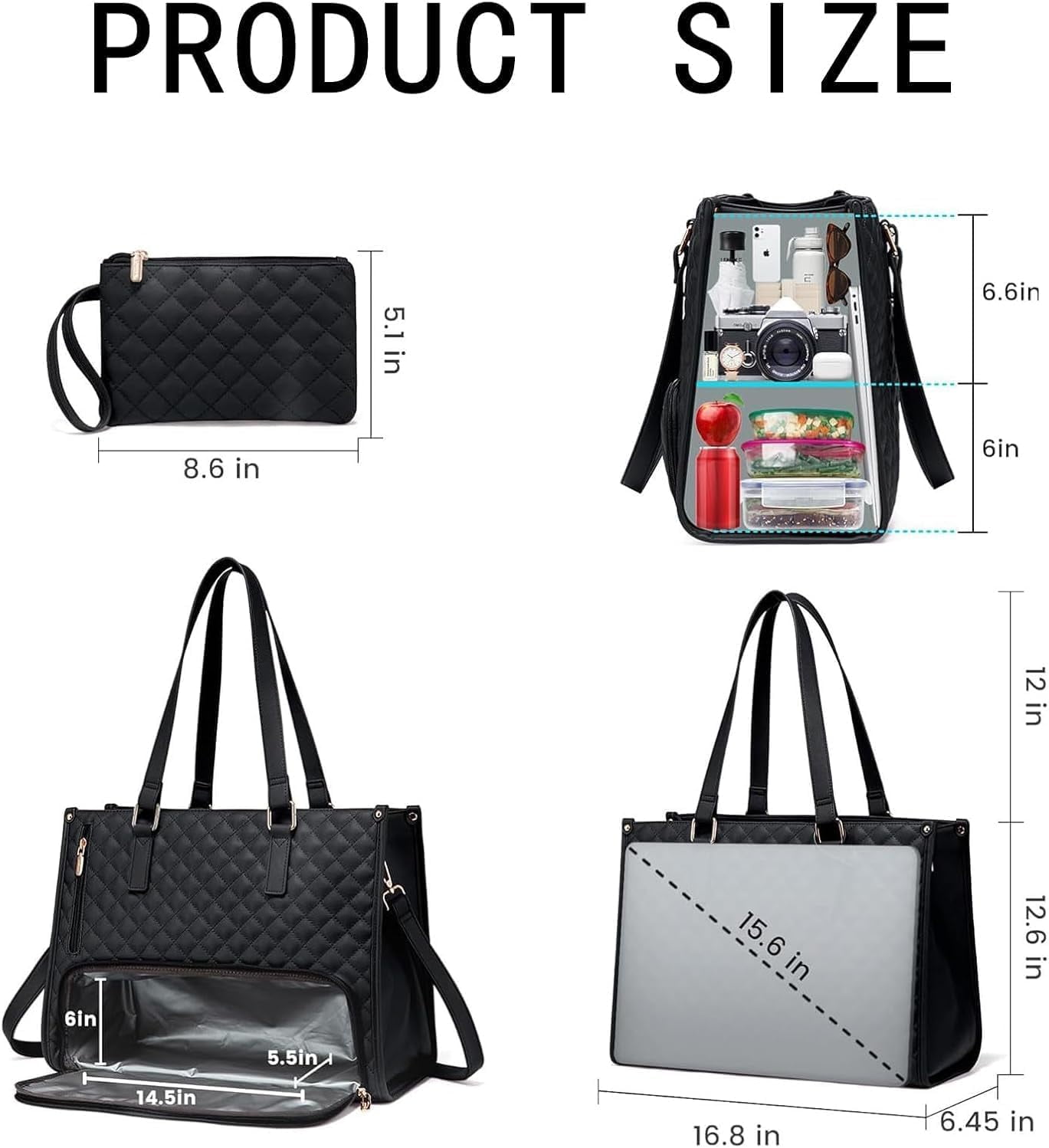 2 in 1 Tote Bag Lunch Bag Combo, 2 in 1 Lunch Tote Bag for Women, 15.6 Inch Tote Bag With Lunch Compartment, Tote for Laptop Bag Storage Pocket, Office Business Travel