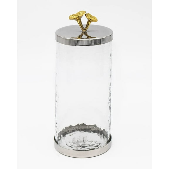 Godinger Canister Storage Container, Glass Storage Canister, Marble with Silver Band - 4x8